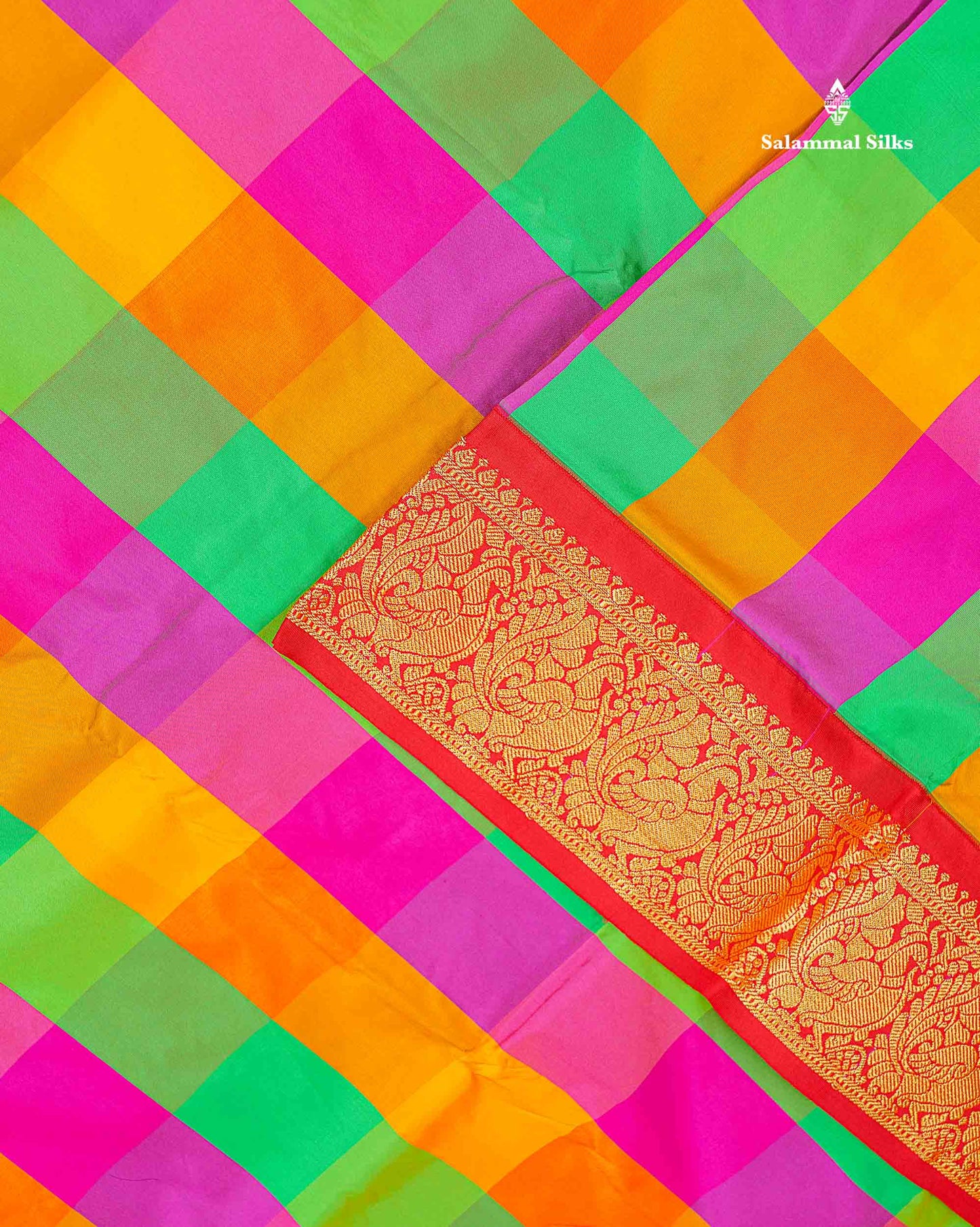 Semi Silk Saree - Paalum Pazham Checks Multicolour Colour Body With Contrast Maroon Border | 9 Yards