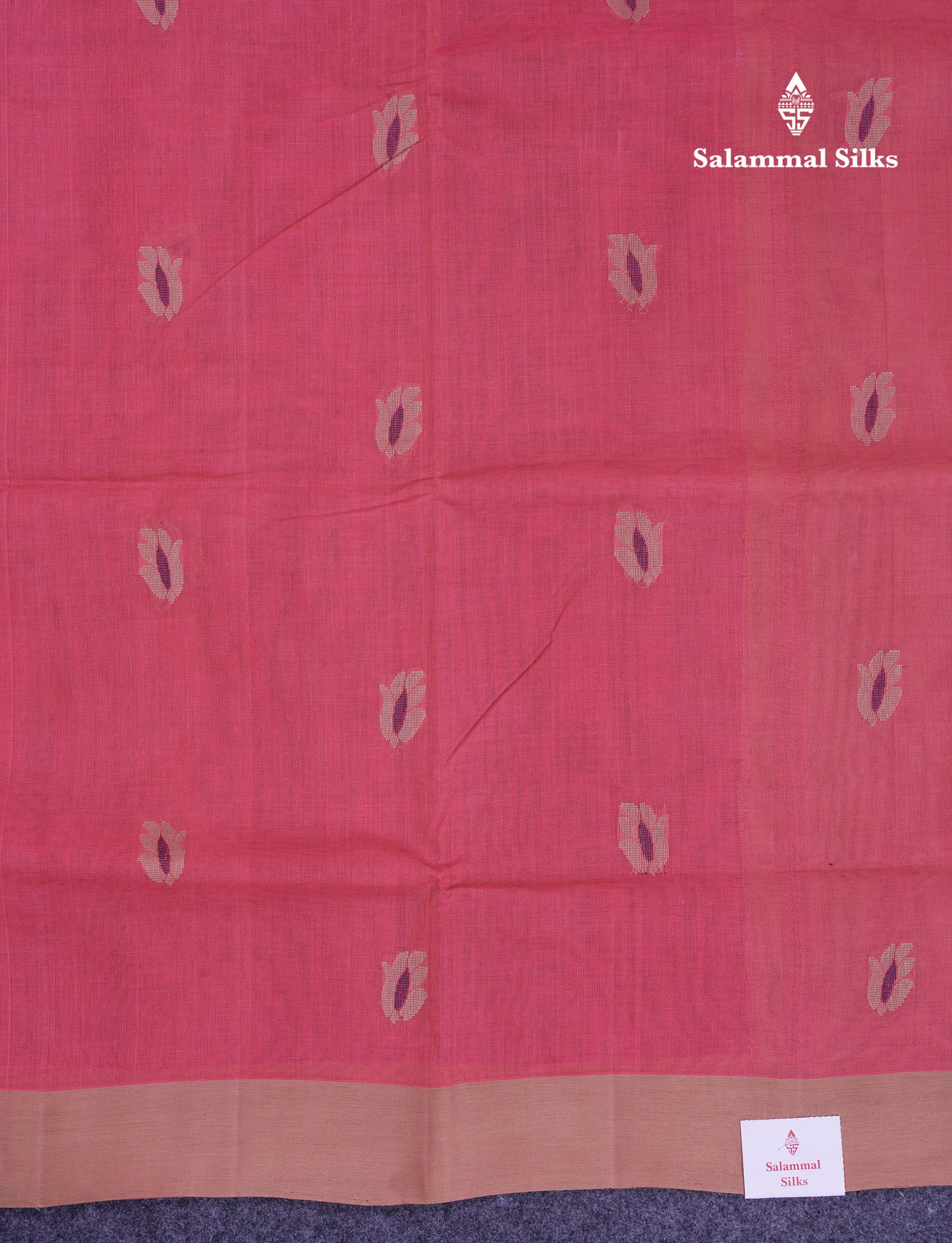 Beautiful Pink Thread Work Butta Handloom Pure Cotton Saree With Contrast Cream Sandal Blouse