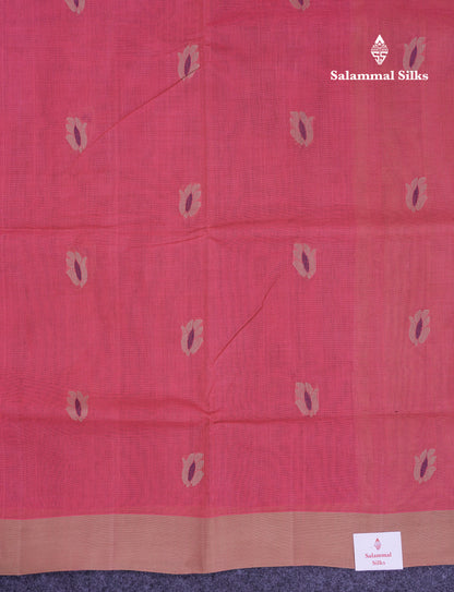 Beautiful Pink Thread Work Butta Handloom Pure Cotton Saree With Contrast Cream Sandal Blouse