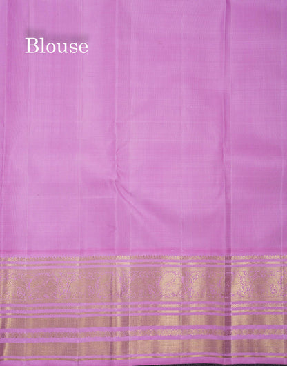 Korvai Beautiful Dark Kanchana Zari Butta Pure Kanjivaram Silk Saree With Contrast Light Pink Traditional Border
