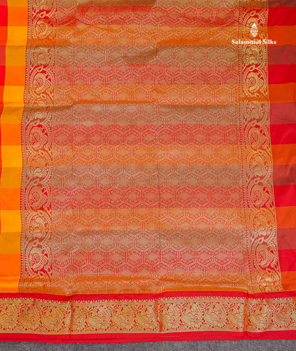 Semi Silk Saree - Paalum Pazham Checks Multicolour Colour Body With Contrast Maroon Border | 9 Yards
