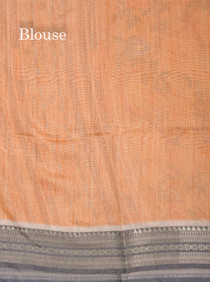 Grey Chanderi Mixed Cotton Saree With Contrast Black Banarasi Border