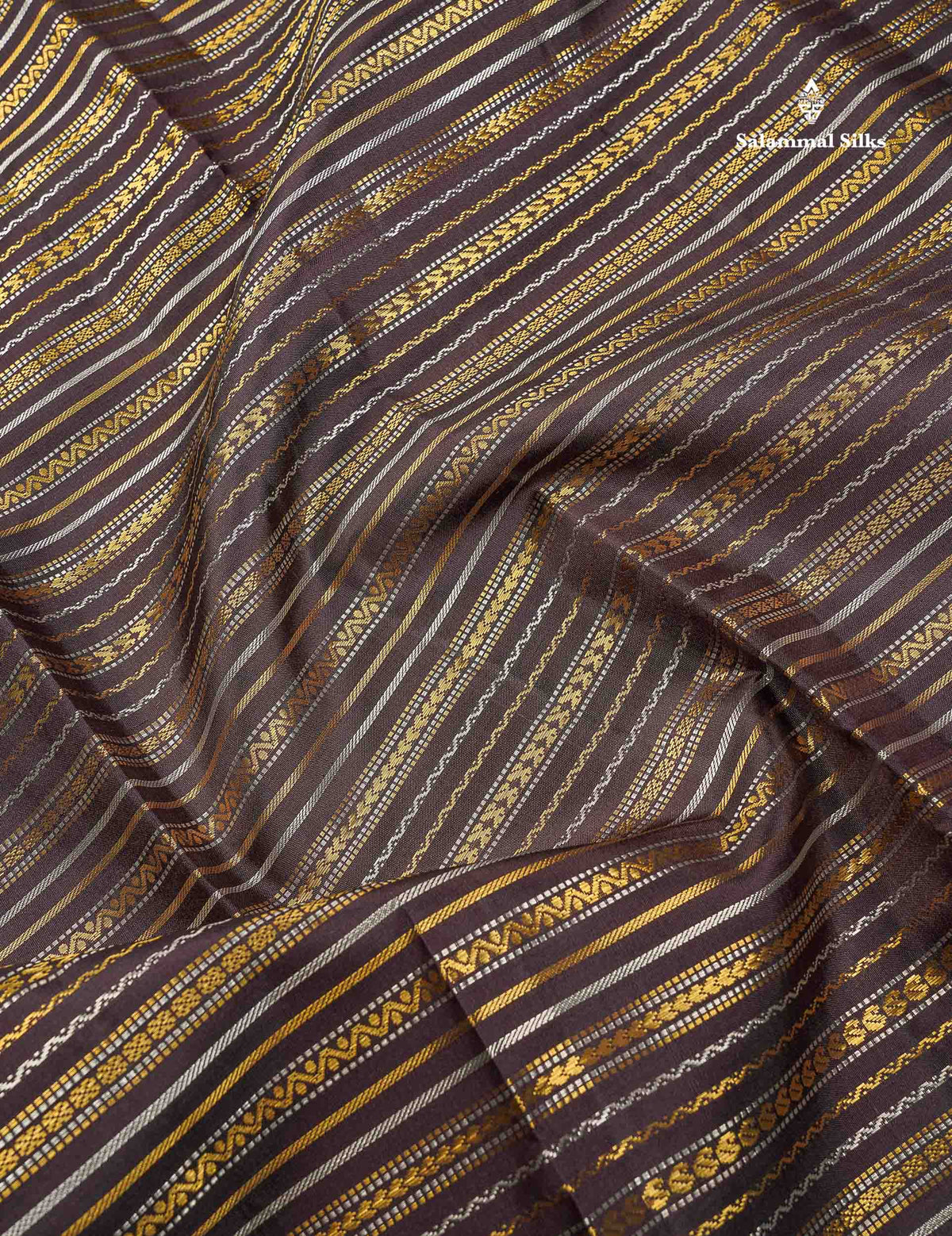 Korvai Pure Kanjivaram Silk Saree - Dark Brown Colour Body With Contrast Sapphire Blue Traditional Border