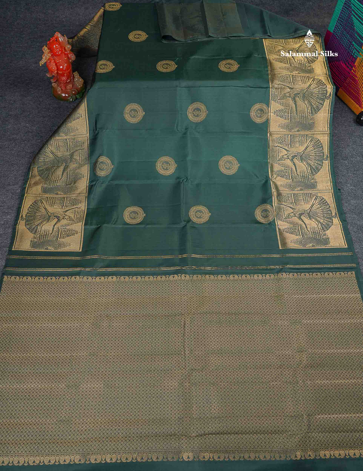 Pure Kanjivaram Silk Saree - Bottle Green Colour Body With Traditional Dancer Border