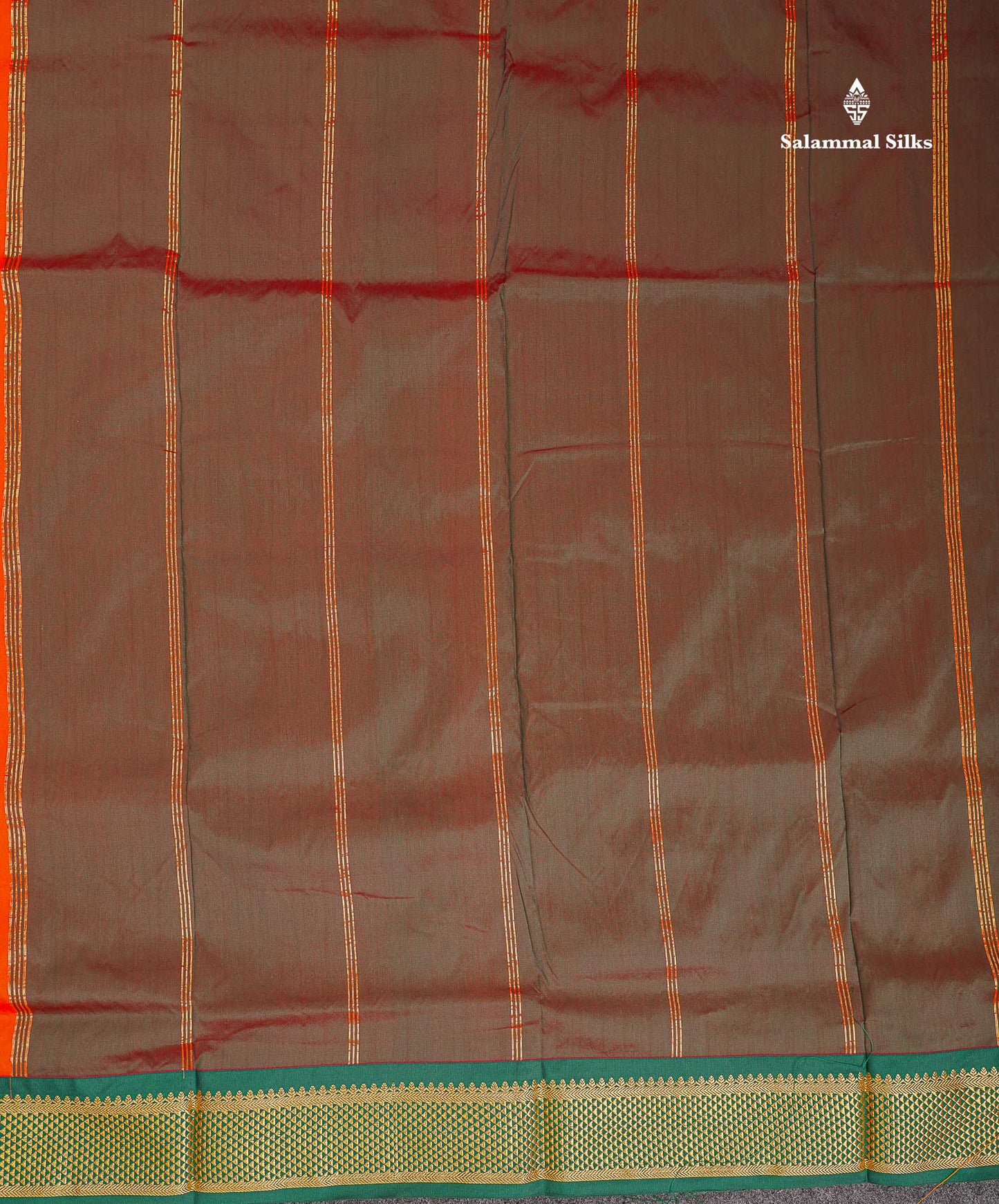 Semi Silk Saree - Orange Colour Body Plain With Contrast Bottle Green Border | 9 Yards