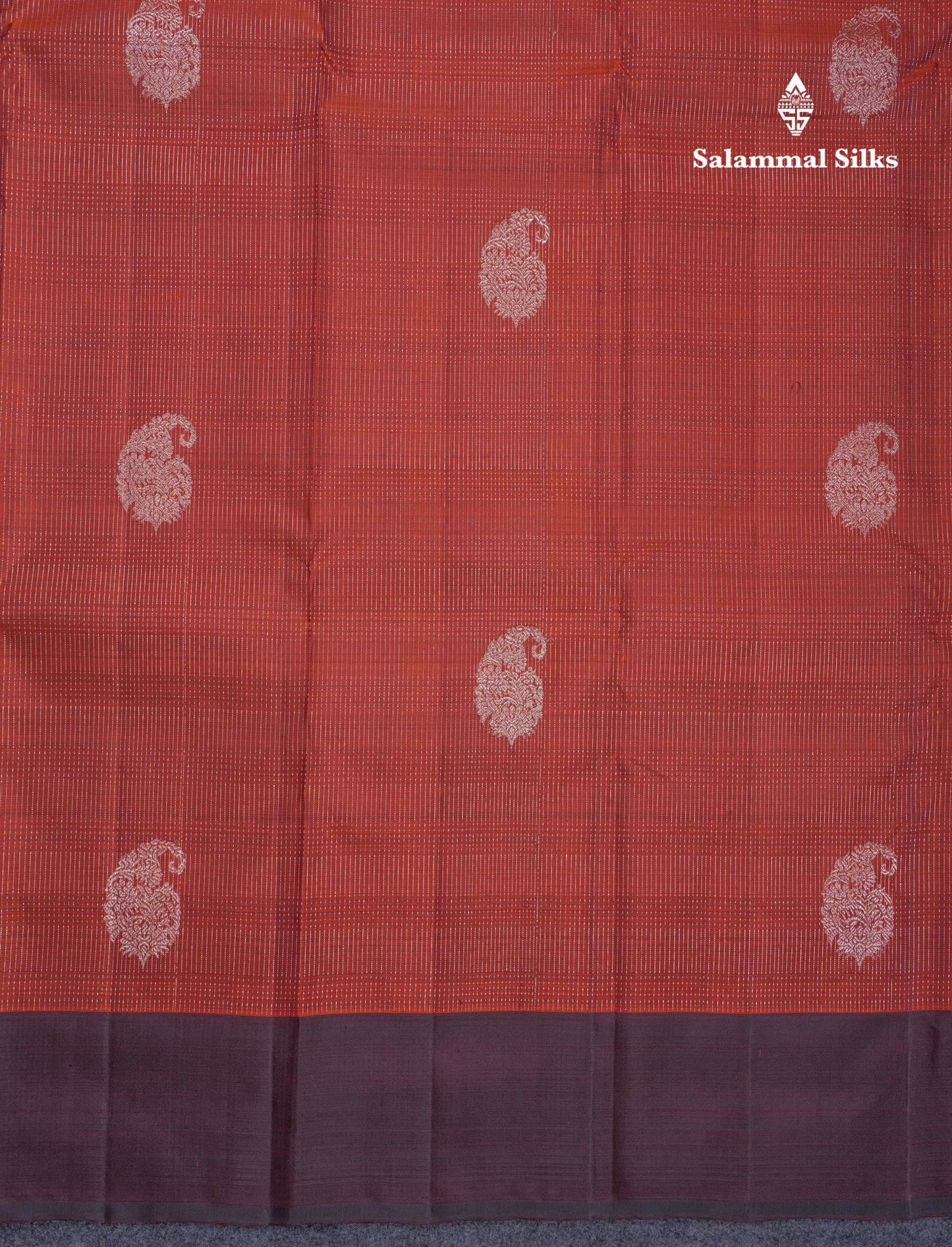 Beautiful Rust Orange Pure Kanjivaram Silk Saree With Contrast Dark Brown Plain Border