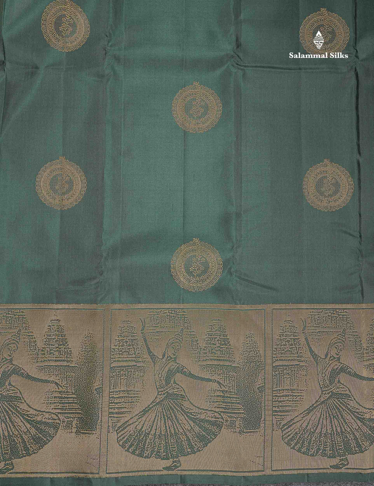Pure Kanjivaram Silk Saree - Bottle Green Colour Body With Traditional Dancer Border