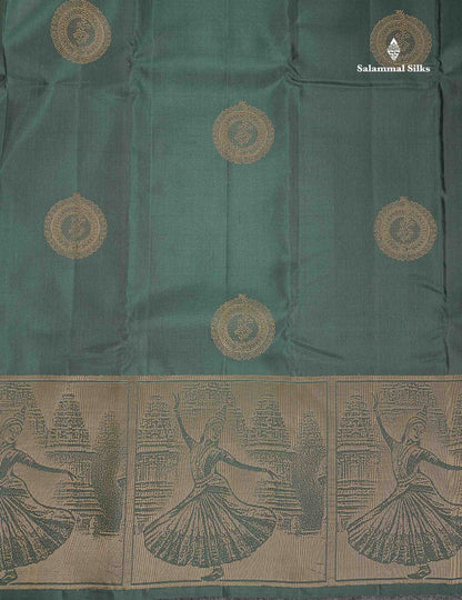 Pure Kanjivaram Silk Saree - Bottle Green Colour Body With Traditional Dancer Border