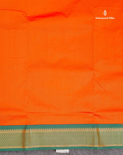Semi Silk Saree - Orange Colour Body Plain With Contrast Bottle Green Border | 9 Yards