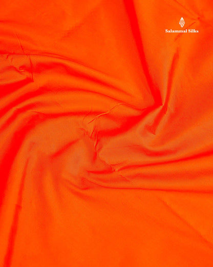 Semi Silk Saree - Orange Colour Body Plain With Contrast Bottle Green Border | 9 Yards