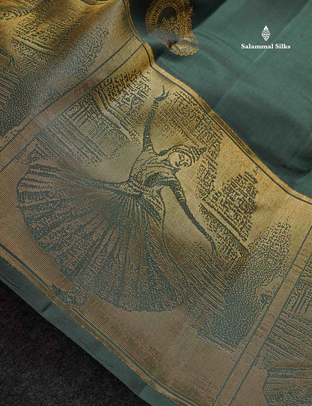 Pure Kanjivaram Silk Saree - Bottle Green Colour Body With Traditional Dancer Border