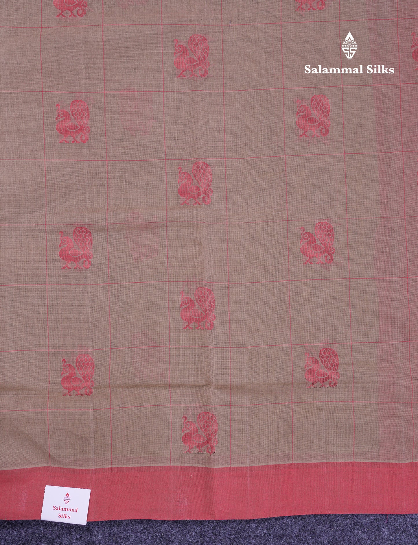 Beautiful Sandal Checks With Thread Work Butta Handloom Pure Cotton Saree With Contrast Pink Blouse