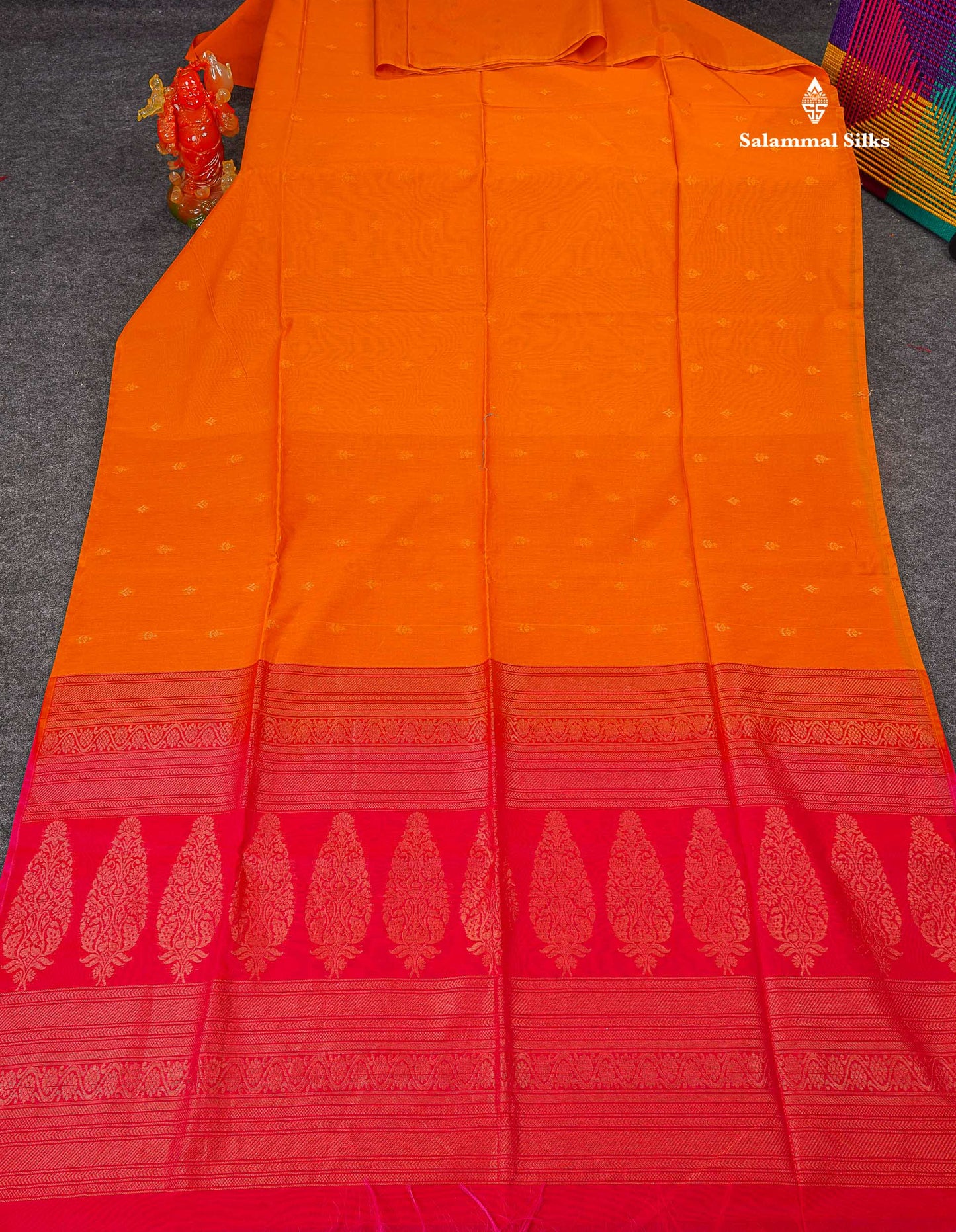 SICO Cotton Saree - Mango Yellow Colour Body Small Zari Butta With Contrast Redish Pink Blouse