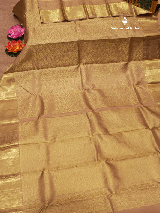 Sandal Colour Pure Kanjivaram Silk Saree With Gold Zari Border