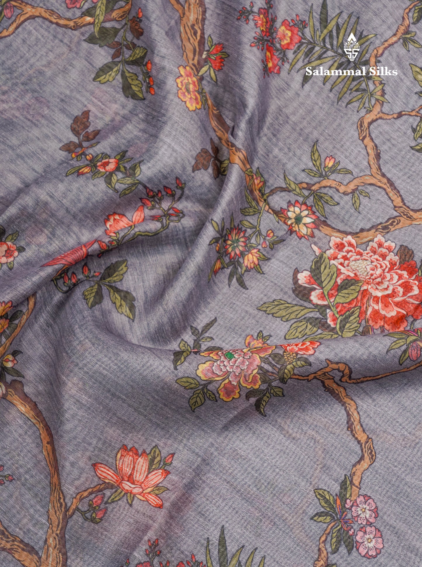 Grey Chanderi Mixed Cotton Saree With Contrast Black Banarasi Border