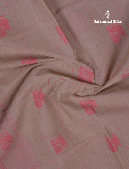 Beautiful Sandal Checks With Thread Work Butta Handloom Pure Cotton Saree With Contrast Pink Blouse