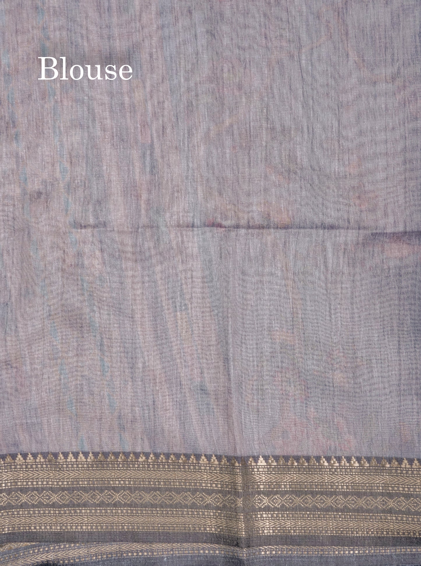 Grey Chanderi Mixed Cotton Saree With Contrast Black Banarasi Border