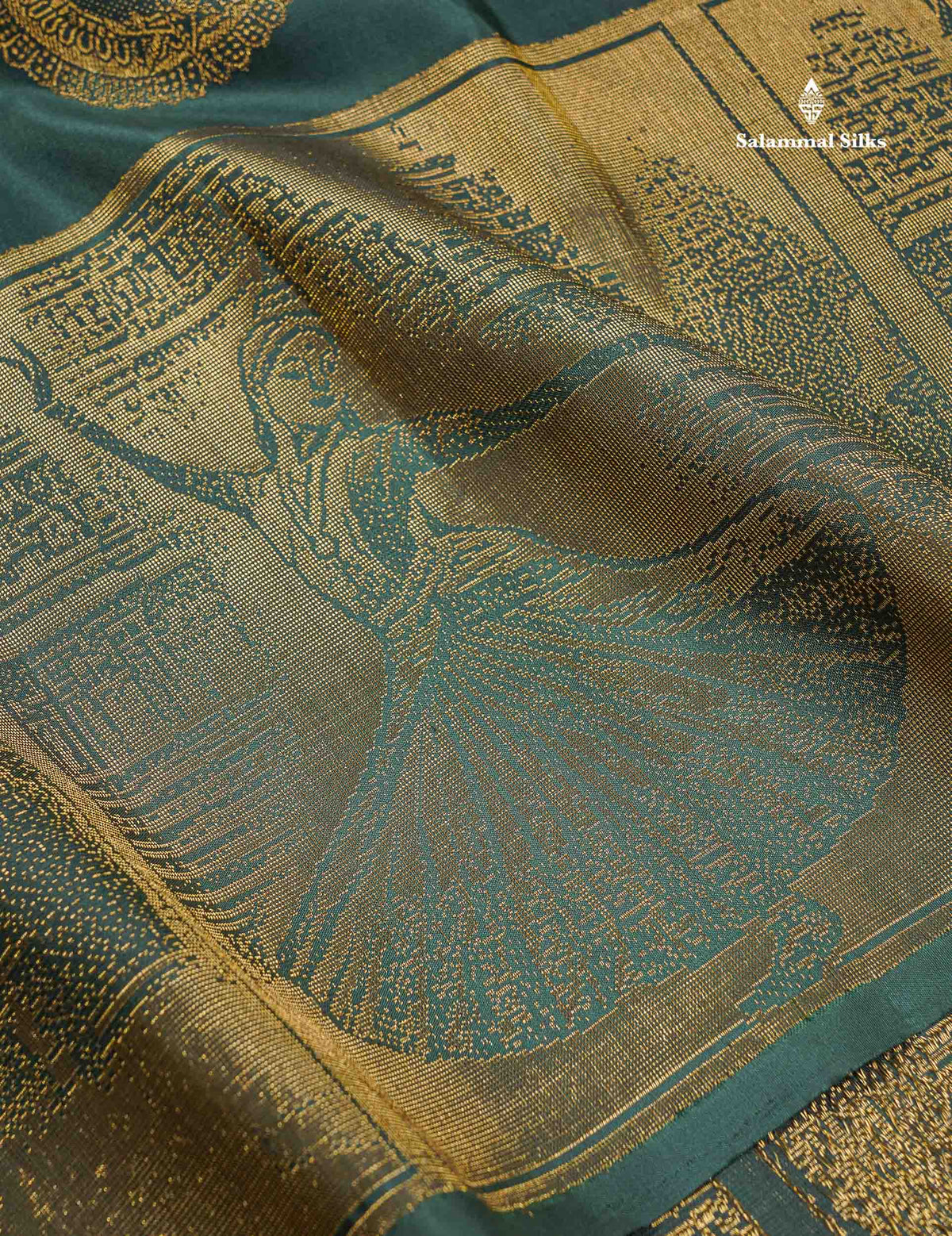 Pure Kanjivaram Silk Saree - Bottle Green Colour Body With Traditional Dancer Border