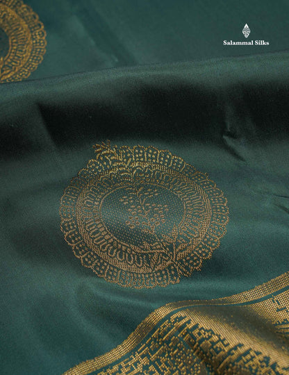 Pure Kanjivaram Silk Saree - Bottle Green Colour Body With Traditional Dancer Border
