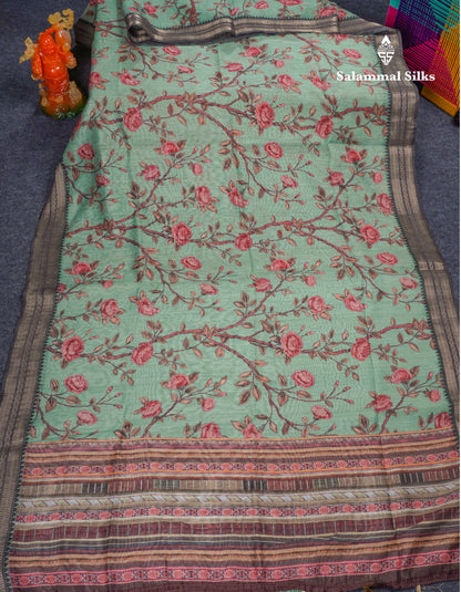 Grey Chanderi Mixed Cotton Saree With Contrast Black Banarasi Border