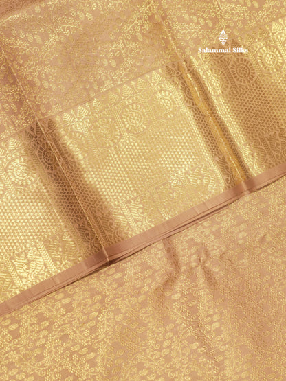 Sandal Colour Pure Kanjivaram Silk Saree With Gold Zari Border