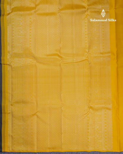 Beautiful Black Fancy Pure Kanjivaram Silk Saree With Contrast Yellow Blouse
