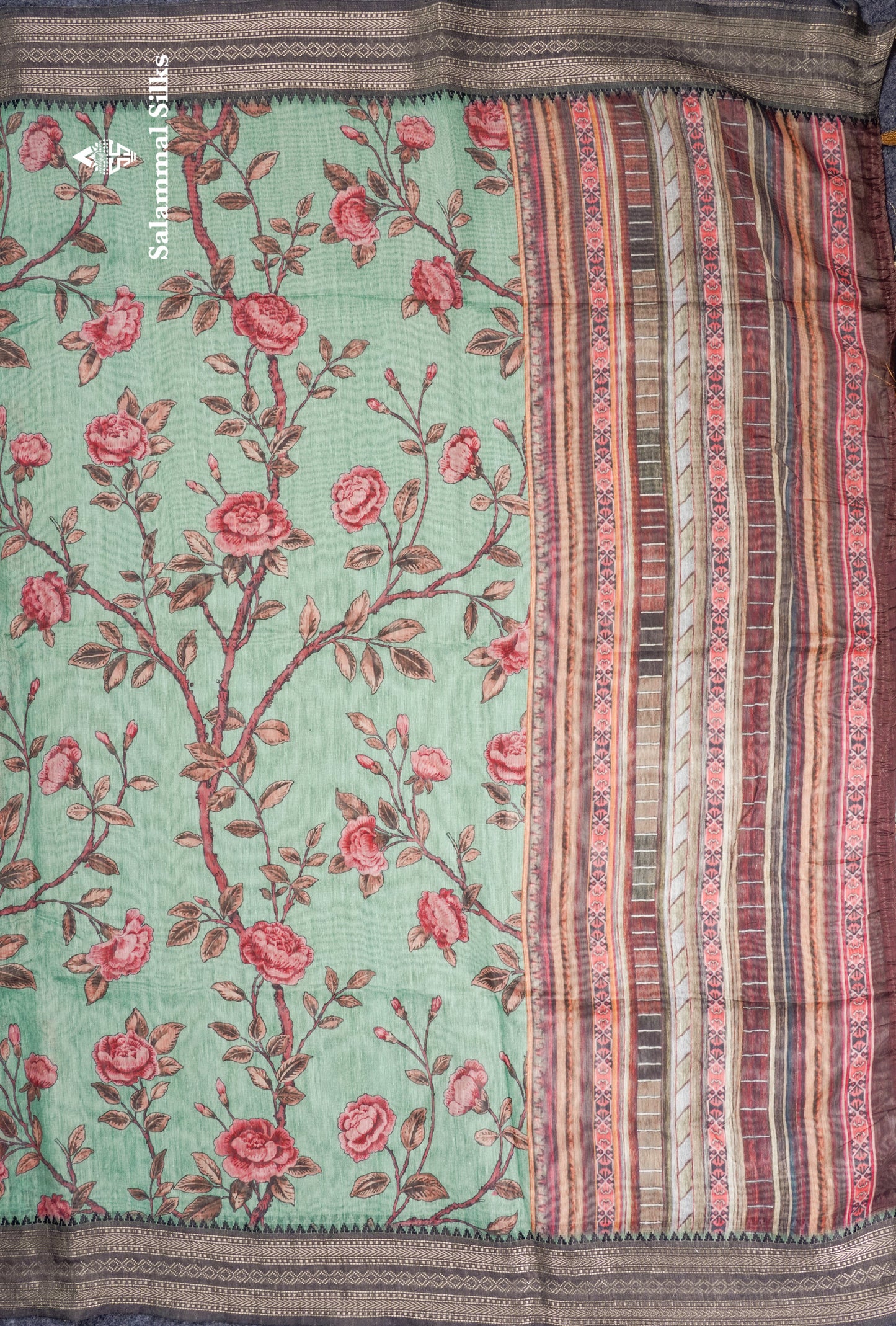 Grey Chanderi Mixed Cotton Saree With Contrast Black Banarasi Border