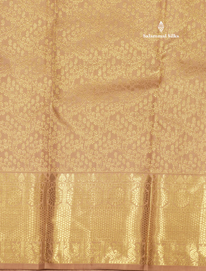 Sandal Colour Pure Kanjivaram Silk Saree With Gold Zari Border