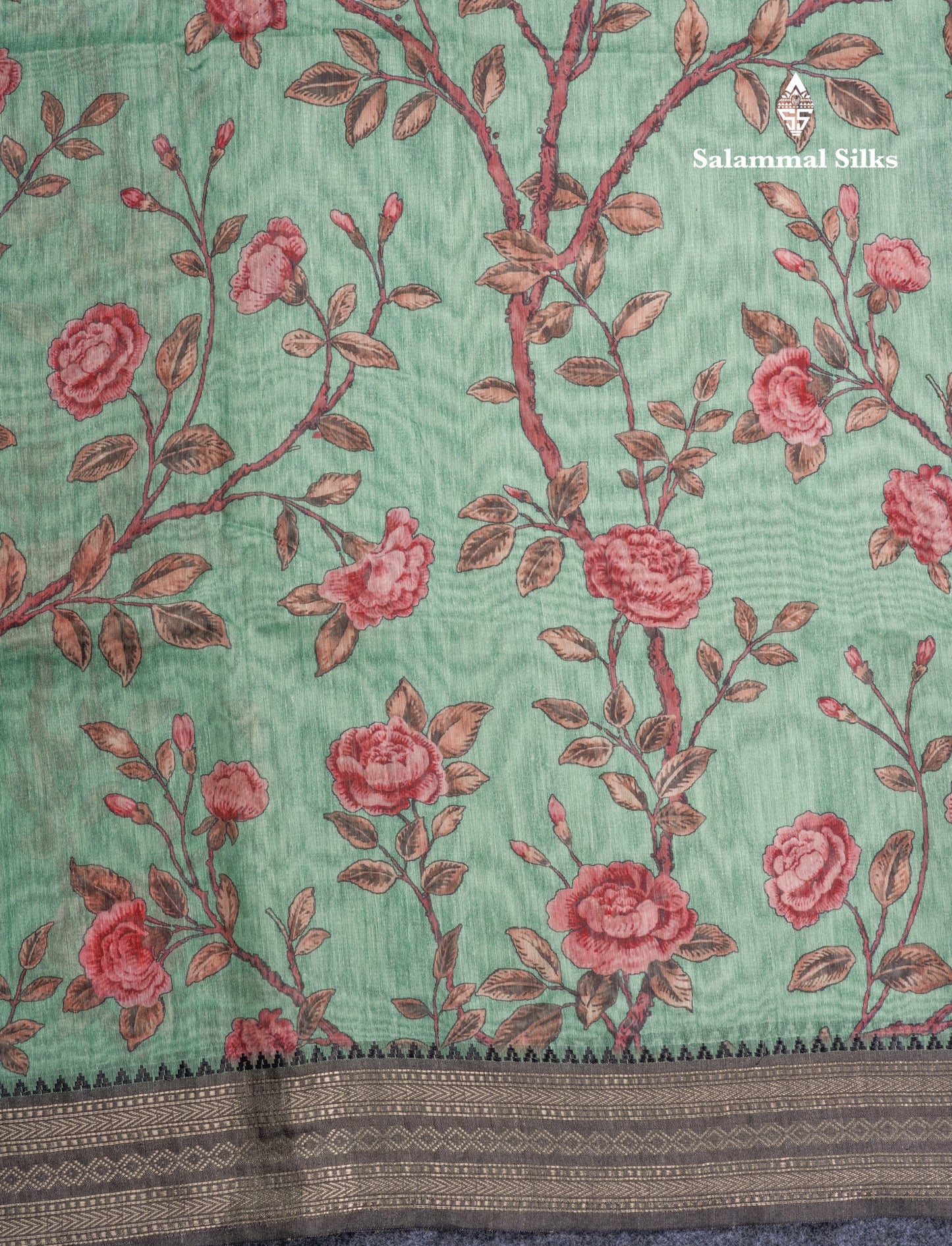 Grey Chanderi Mixed Cotton Saree With Contrast Black Banarasi Border