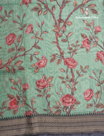 Grey Chanderi Mixed Cotton Saree With Contrast Black Banarasi Border