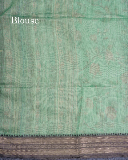 Grey Chanderi Mixed Cotton Saree With Contrast Black Banarasi Border