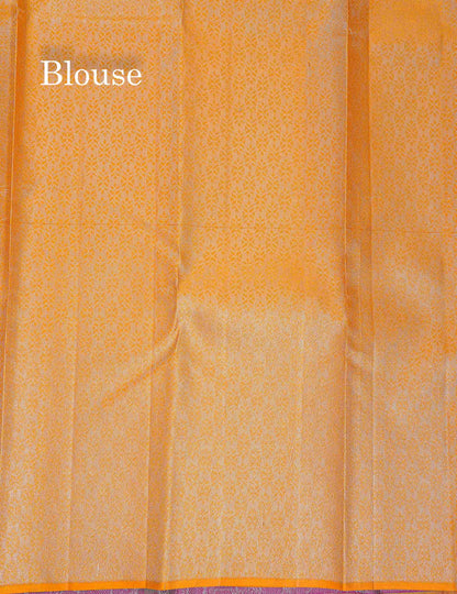 Fancy Pure Kanjivaram Silk Saree - Magenta Colour Body With Contrast Mustard Yellow Blouse