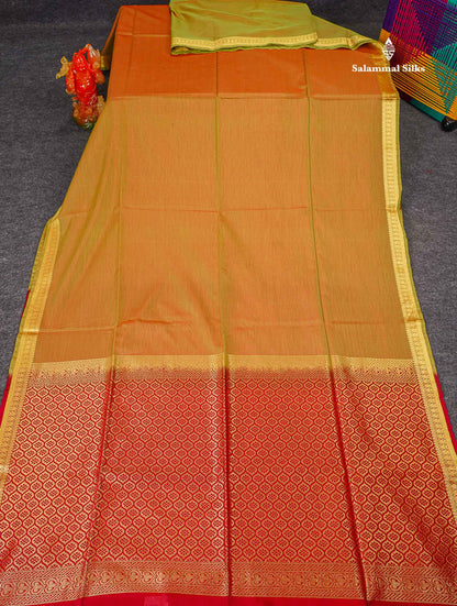 SICO Cotton Saree - Manthulir Yellow Colour Body Plain With Contrast Maroon Blouse
