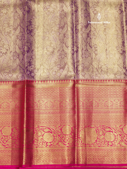 Light Lavender Colour Pure Kanjivaram Silk Saree With Contrast Long Pink Border