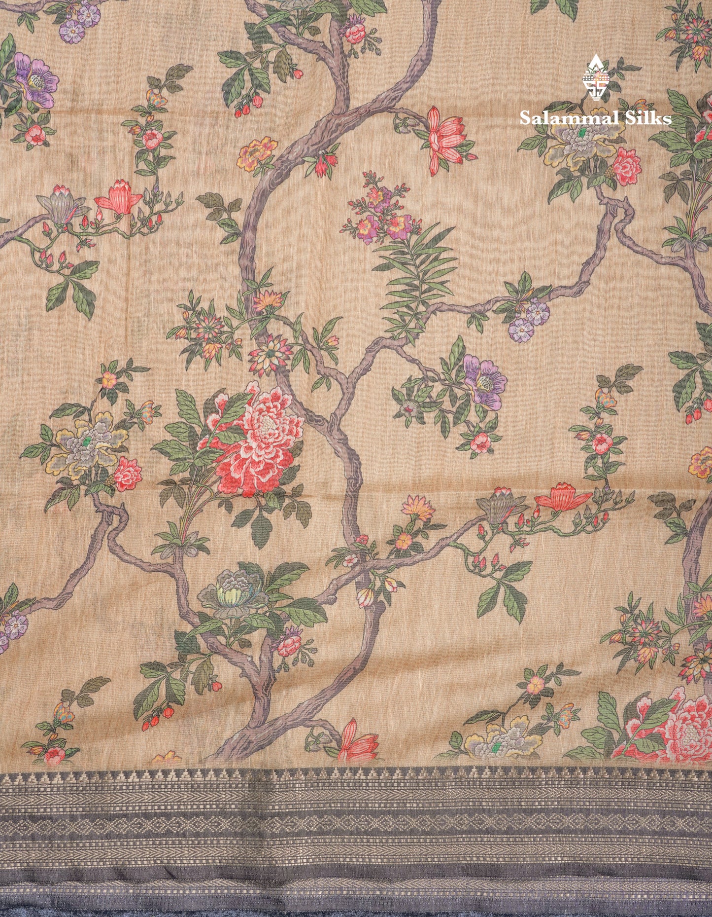 Grey Chanderi Mixed Cotton Saree With Contrast Black Banarasi Border