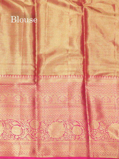 Light Lavender Colour Pure Kanjivaram Silk Saree With Contrast Long Pink Border