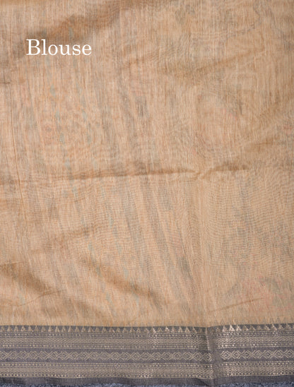 Grey Chanderi Mixed Cotton Saree With Contrast Black Banarasi Border