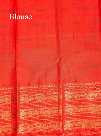 Korvai Pure Kanjivaram Silk Saree - Violet Colour Body Checks With Mango Butta & Ganga Jamuna Traditional Border