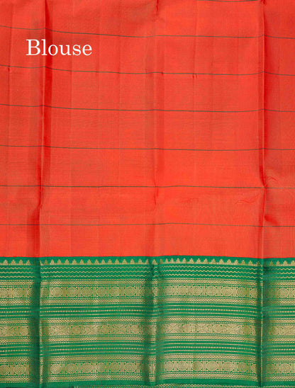 Korvai Pure Kanjivaram Silk Saree - Violet Colour Body Checks With Mango Butta & Ganga Jamuna Traditional Border