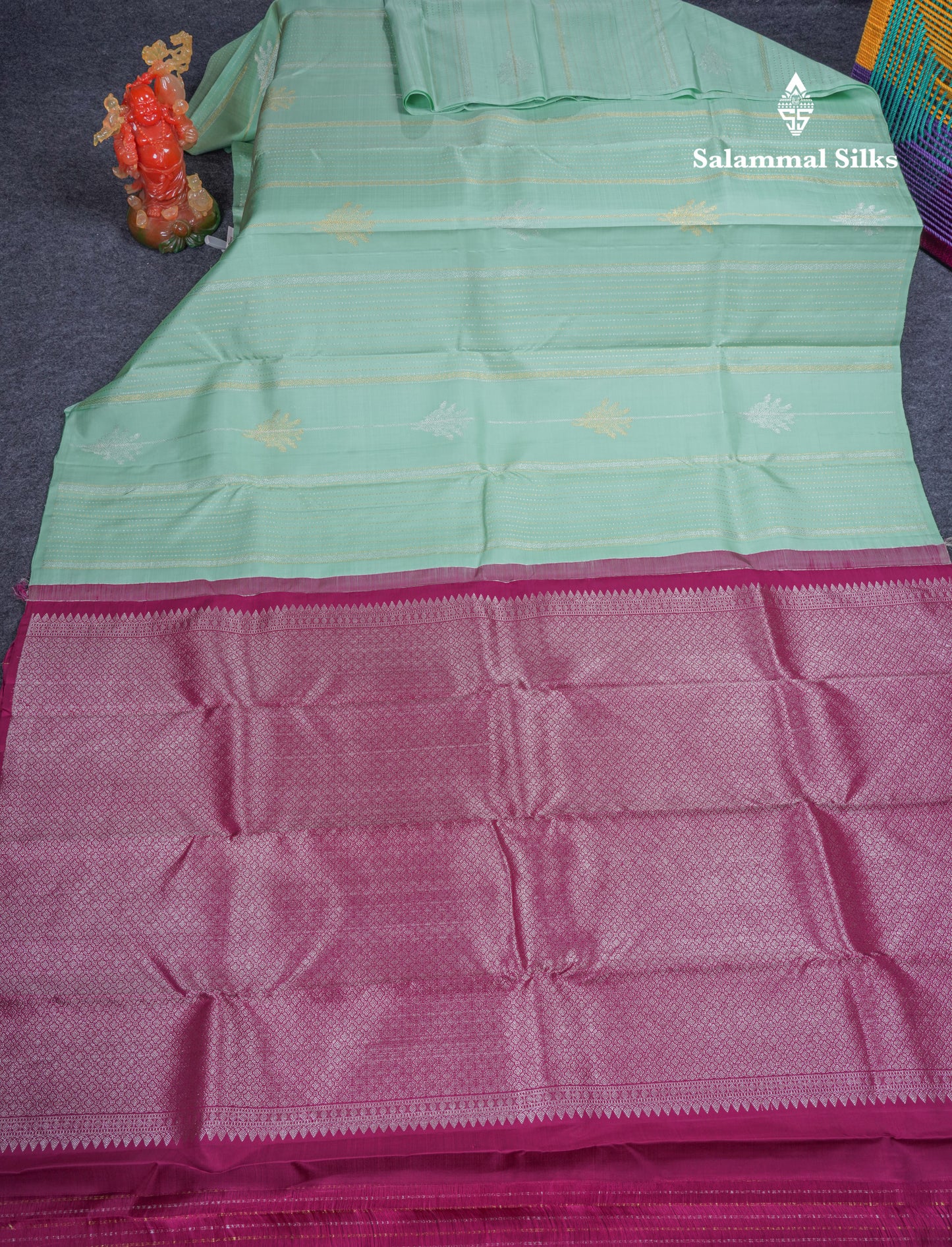Beautiful Rexona Green Fancy Pure Kanjivaram Silk Saree With Contrast Pink Blouse