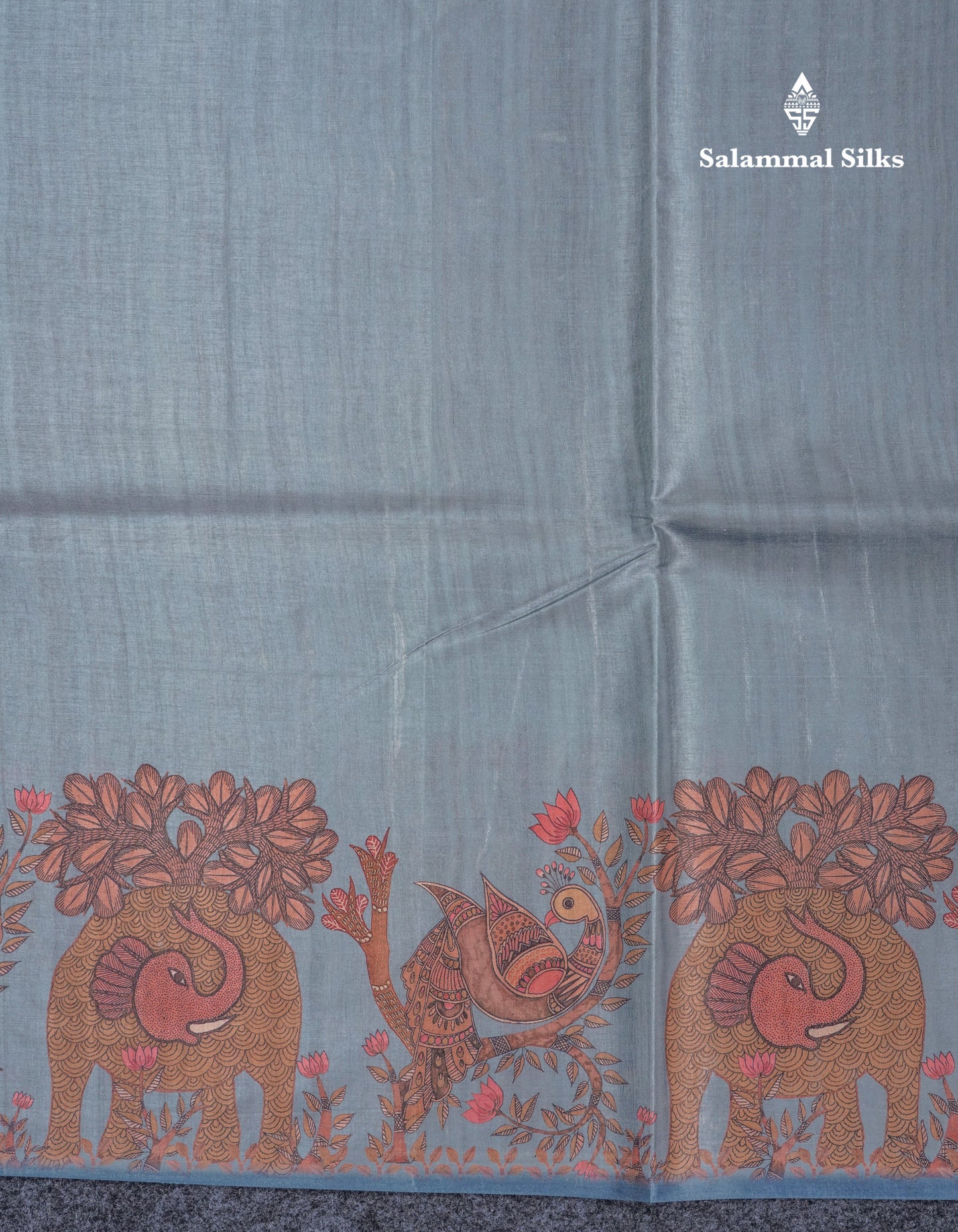 Grey Semi Tussar Fancy Saree With Floral Print Blouse