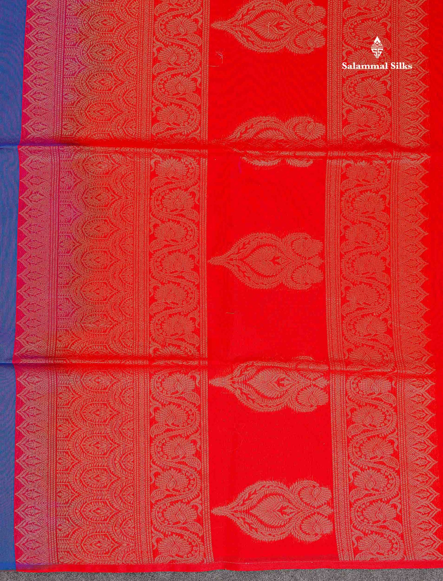 SICO Cotton Saree - Peacock Blue Colour Body Zari Butta With Contrast Red Blouse