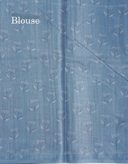 Grey Semi Tussar Fancy Saree With Floral Print Blouse