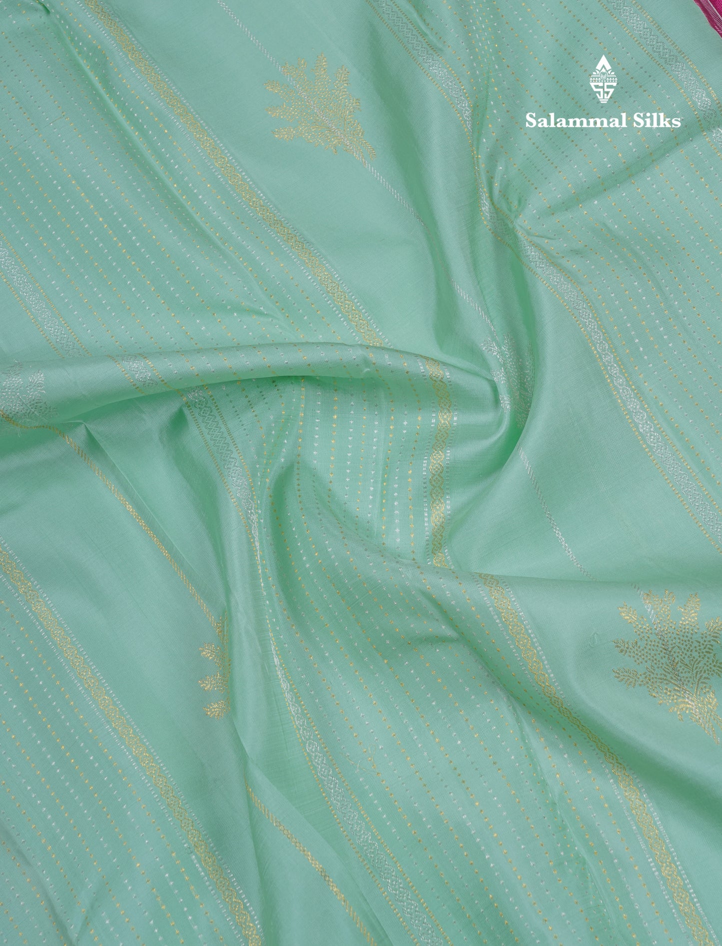 Beautiful Rexona Green Fancy Pure Kanjivaram Silk Saree With Contrast Pink Blouse