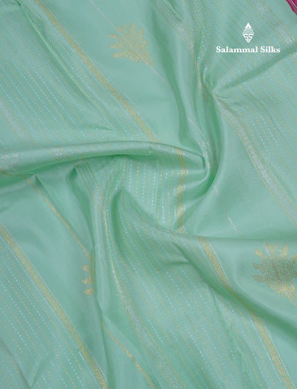 Beautiful Rexona Green Fancy Pure Kanjivaram Silk Saree With Contrast Pink Blouse