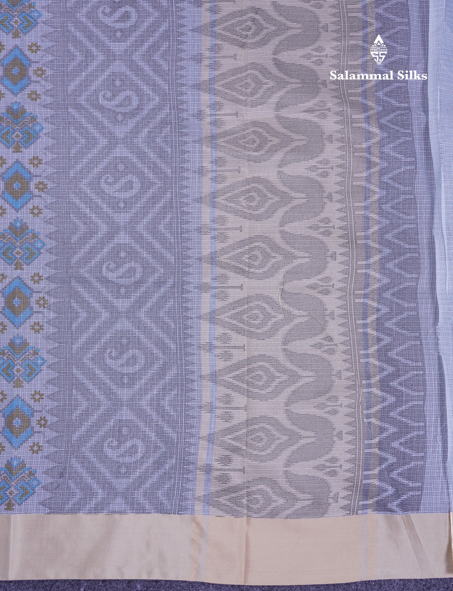 Beautiful Light Blue Kota Cotton Fancy Saree With Contrast Cream Sandal Border