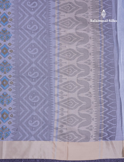 Beautiful Light Blue Kota Cotton Fancy Saree With Contrast Cream Sandal Border