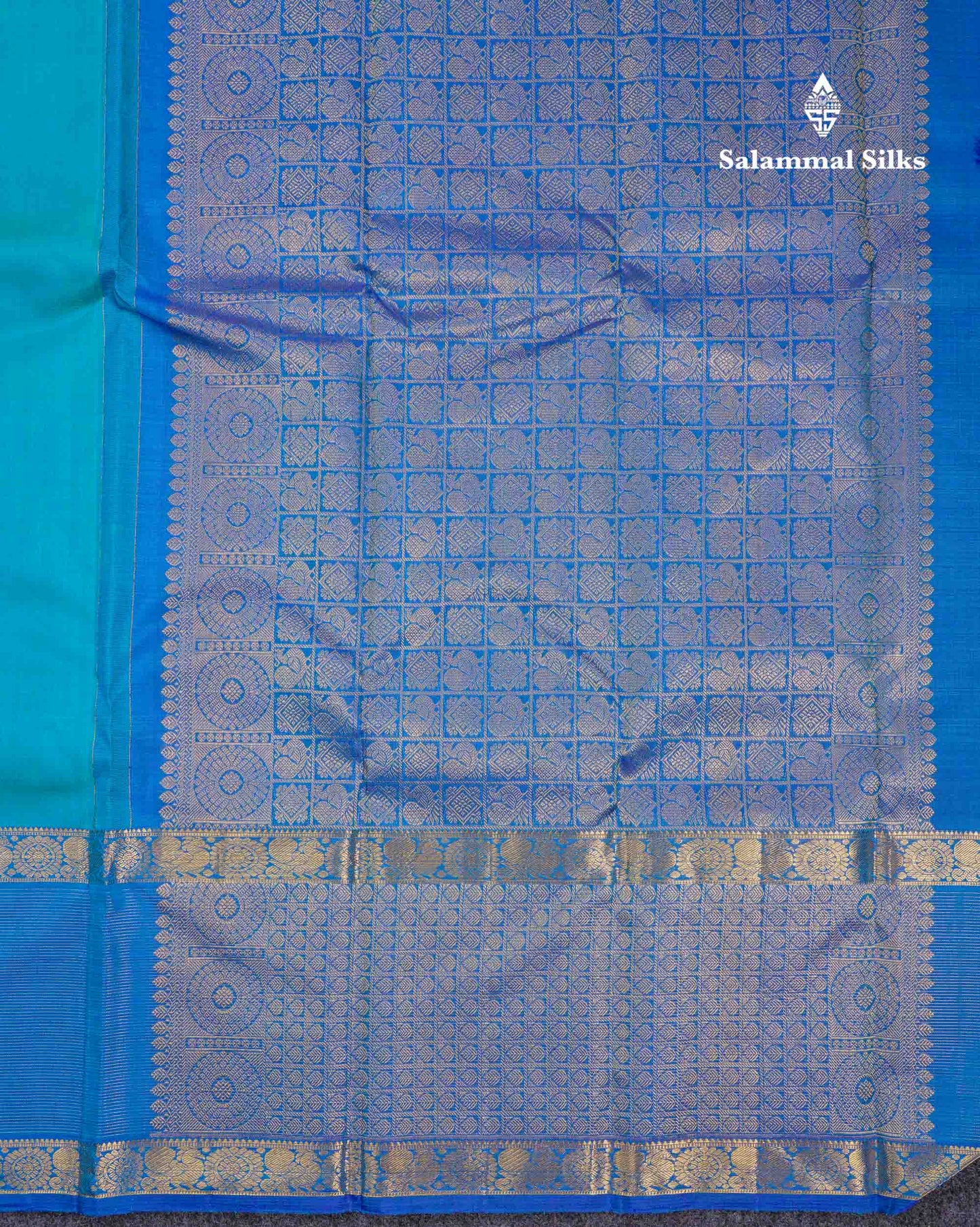 Beautiful Light Ramar Blue Pure Kanjivaram Silk Saree With Contrast Anandha Blue Traditional Vaira Oosi With Butta Long Border