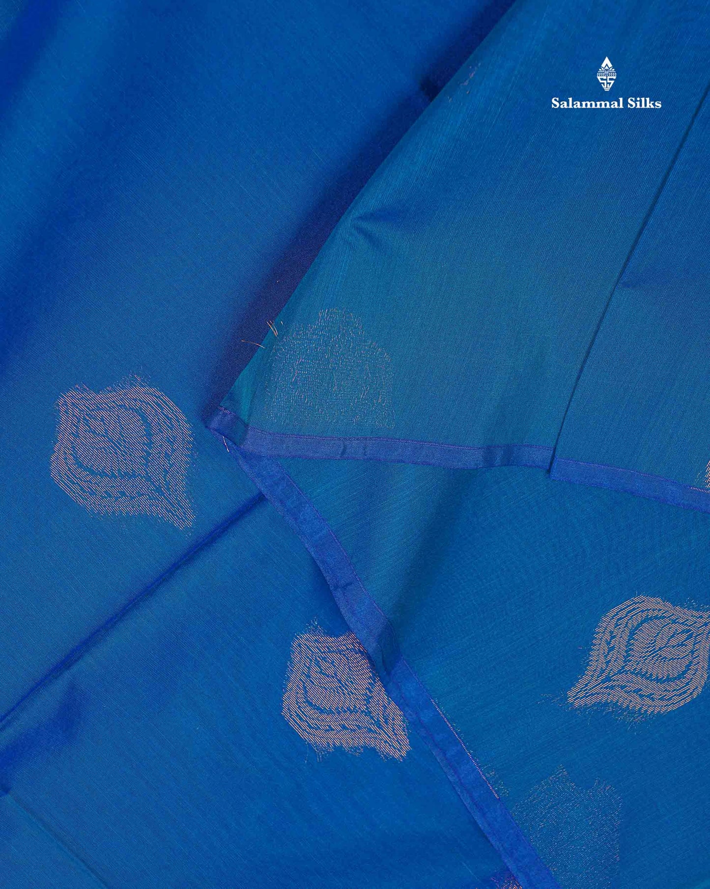 SICO Cotton Saree - Peacock Blue Colour Body Zari Butta With Contrast Red Blouse