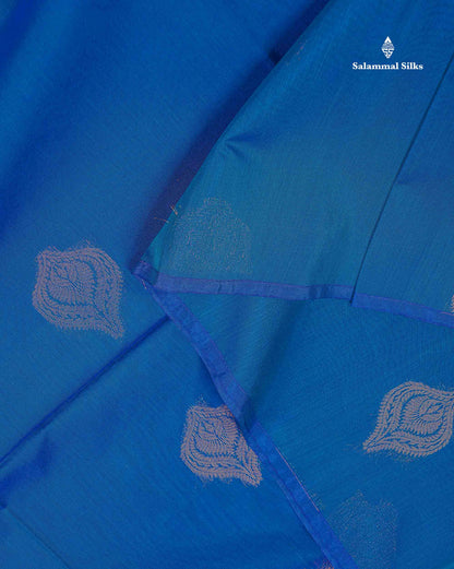 SICO Cotton Saree - Peacock Blue Colour Body Zari Butta With Contrast Red Blouse